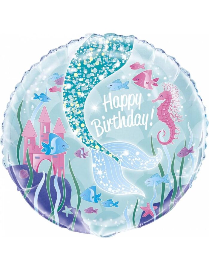 mermaid round foil balloon 18 packaged